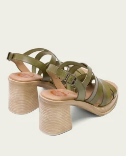 PORRONET Sandalias Tacón|Sandalia Tacón Medio De Piel Kaki Nerea