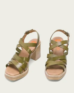 PORRONET Sandalias Tacón|Sandalia Tacón Medio De Piel Kaki Nerea
