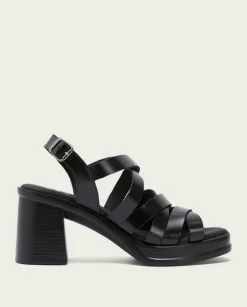 PORRONET Sandalias Tacón|Sandalia Tacón Medio De Piel Negro Nerea
