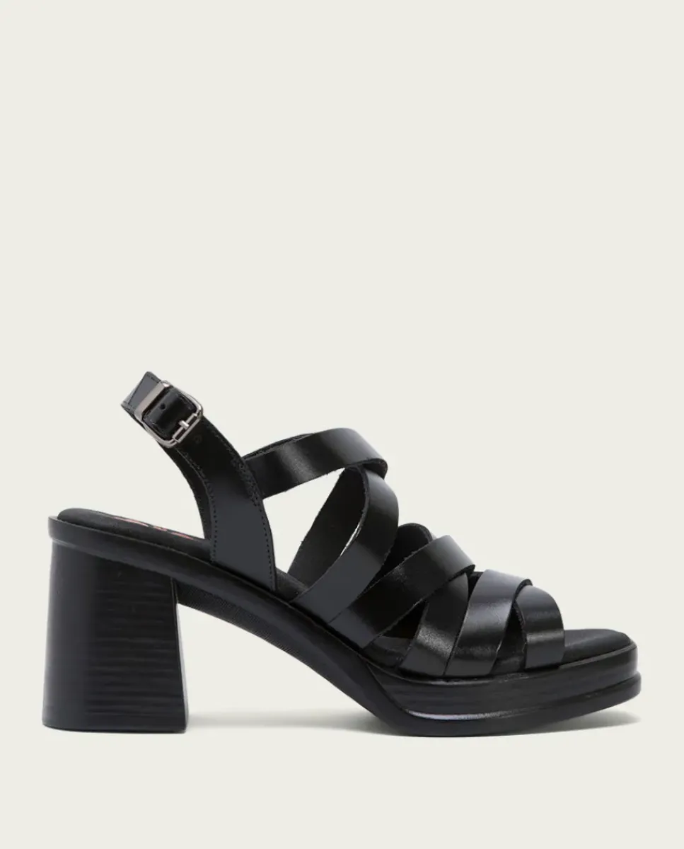 PORRONET Sandalias Tacón|Sandalia Tacón Medio De Piel Negro Nerea