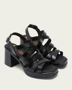 PORRONET Sandalias Tacón|Sandalia Tacón Medio De Piel Negro Nerea