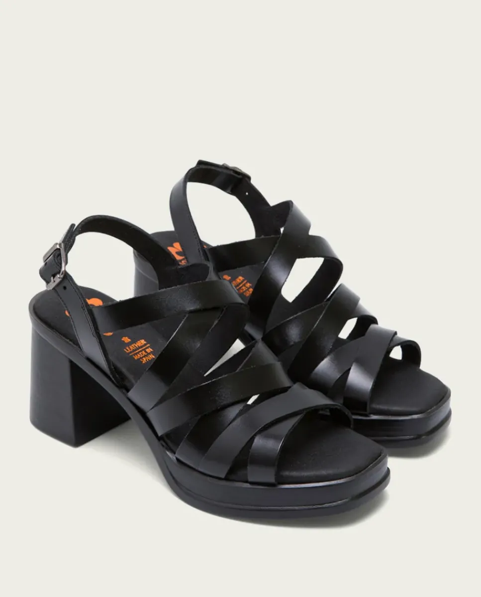 PORRONET Sandalias Tacón|Sandalia Tacón Medio De Piel Negro Nerea