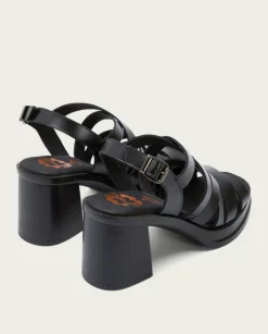 PORRONET Sandalias Tacón|Sandalia Tacón Medio De Piel Negro Nerea