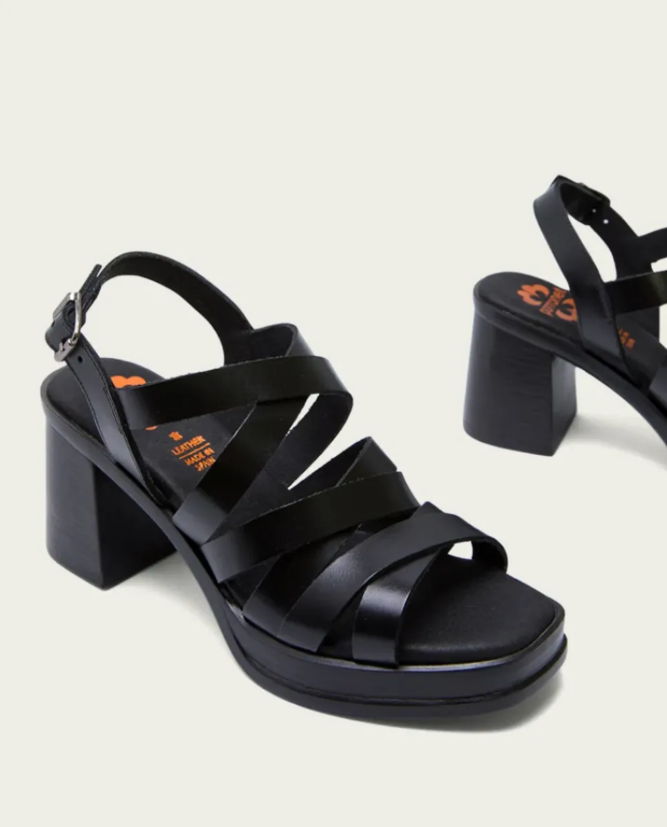 PORRONET Sandalias Tacón|Sandalia Tacón Medio De Piel Negro Nerea