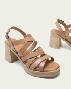 PORRONET Sandalias Tacón|Sandalia Tacón Medio De Piel Taupe Nerea
