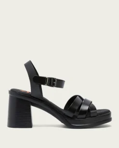 PORRONET Sandalias Tacón|Sandalia Tacón Medio De Piel Negro Nicole