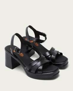 PORRONET Sandalias Tacón|Sandalia Tacón Medio De Piel Negro Nicole
