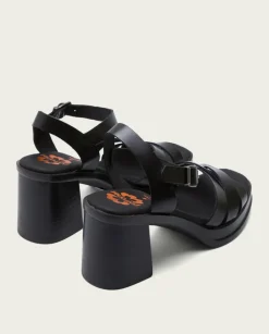 PORRONET Sandalias Tacón|Sandalia Tacón Medio De Piel Negro Nicole