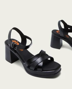 PORRONET Sandalias Tacón|Sandalia Tacón Medio De Piel Negro Nicole
