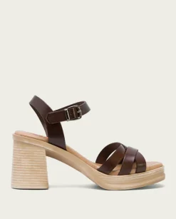 PORRONET Sandalias Tacón|Sandalia Tacón Medio De Piel Moka Nicole