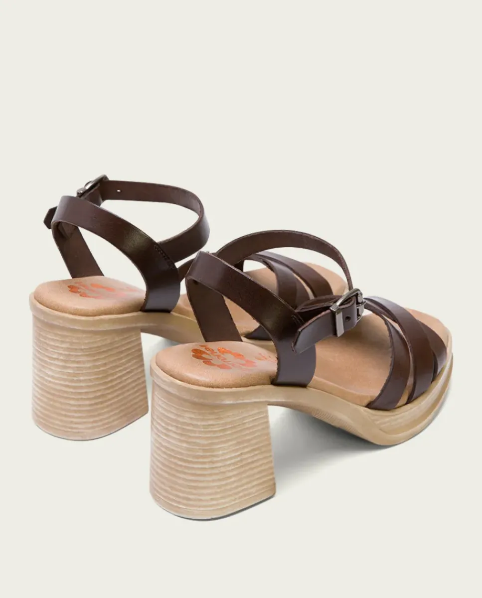 PORRONET Sandalias Tacón|Sandalia Tacón Medio De Piel Moka Nicole