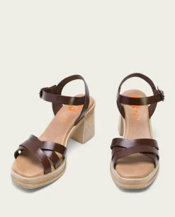 PORRONET Sandalias Tacón|Sandalia Tacón Medio De Piel Moka Nicole