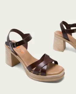 PORRONET Sandalias Tacón|Sandalia Tacón Medio De Piel Moka Nicole