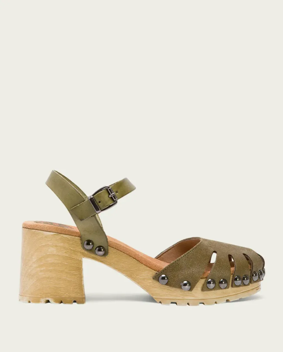 PORRONET Sandalias Tacón|Sandalia Tacón Medio Kaki Sara