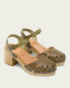 PORRONET Sandalias Tacón|Sandalia Tacón Medio Kaki Sara