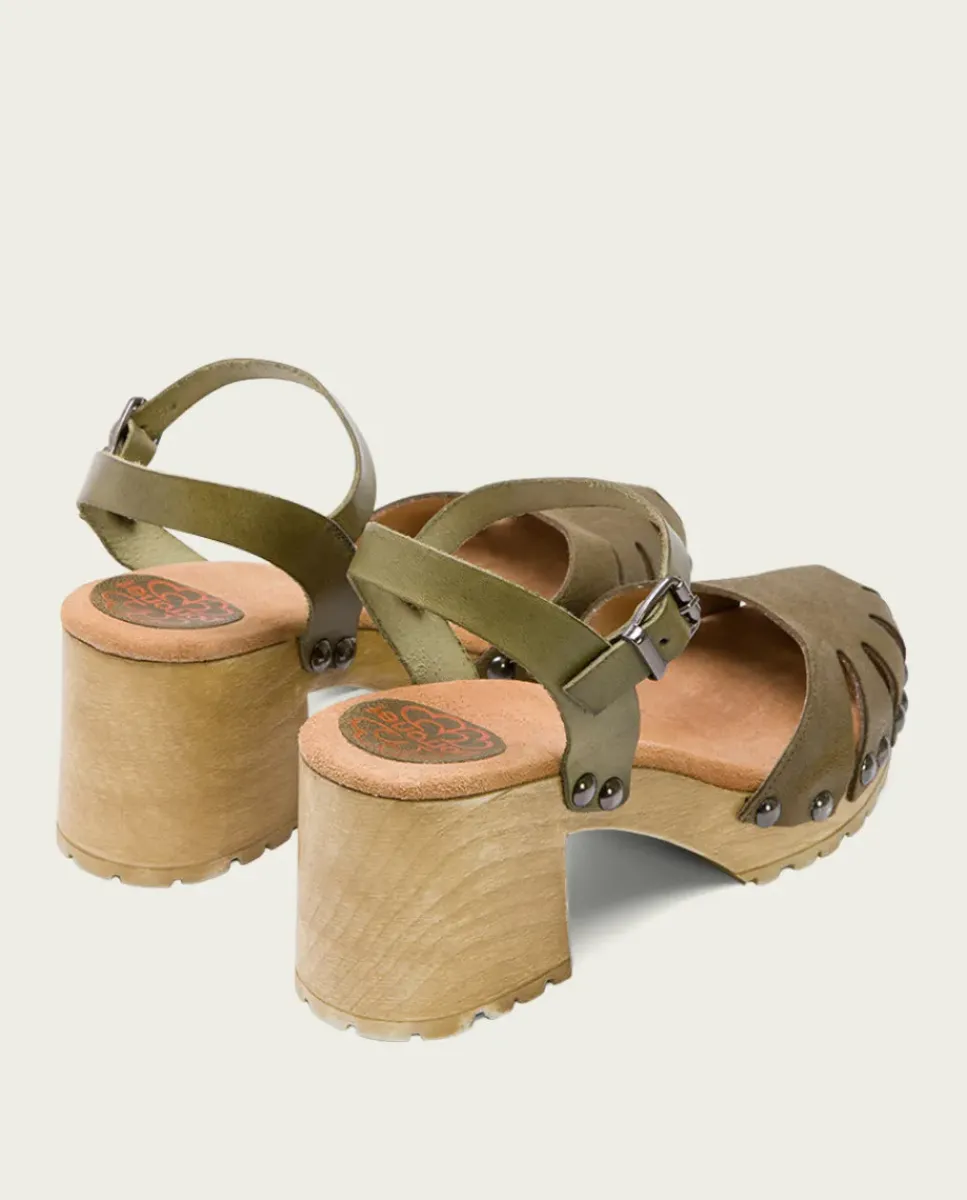PORRONET Sandalias Tacón|Sandalia Tacón Medio Kaki Sara