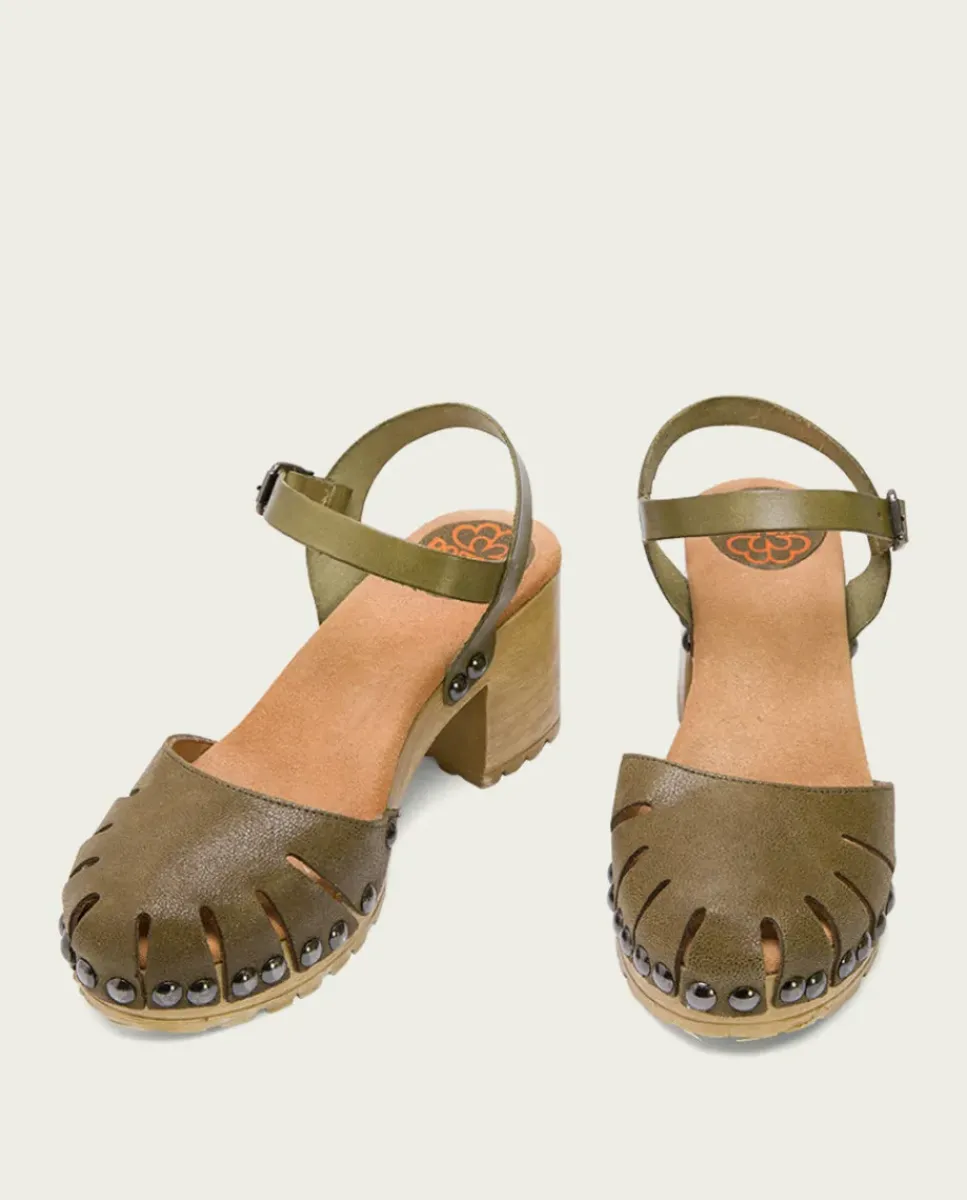 PORRONET Sandalias Tacón|Sandalia Tacón Medio Kaki Sara
