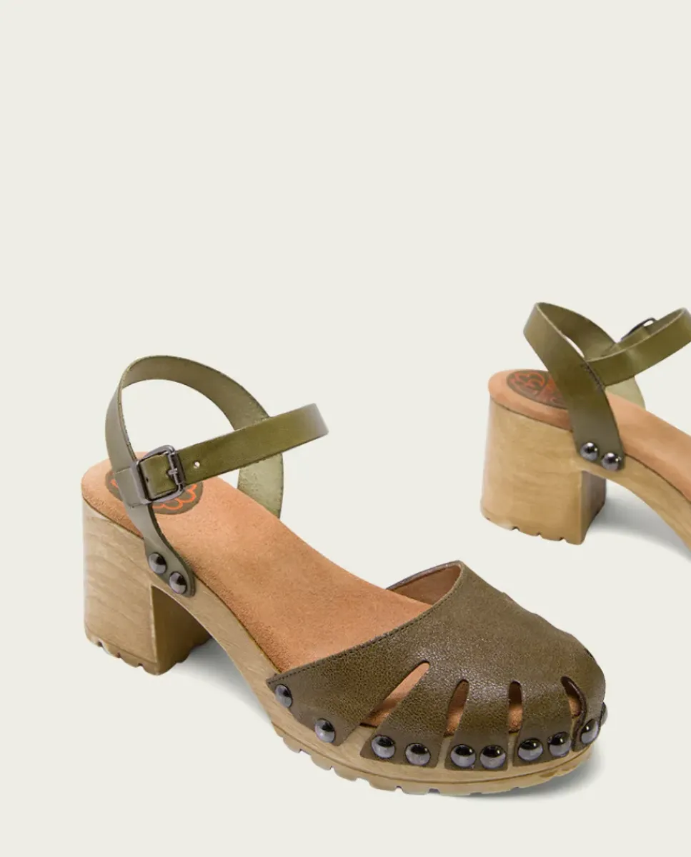 PORRONET Sandalias Tacón|Sandalia Tacón Medio Kaki Sara