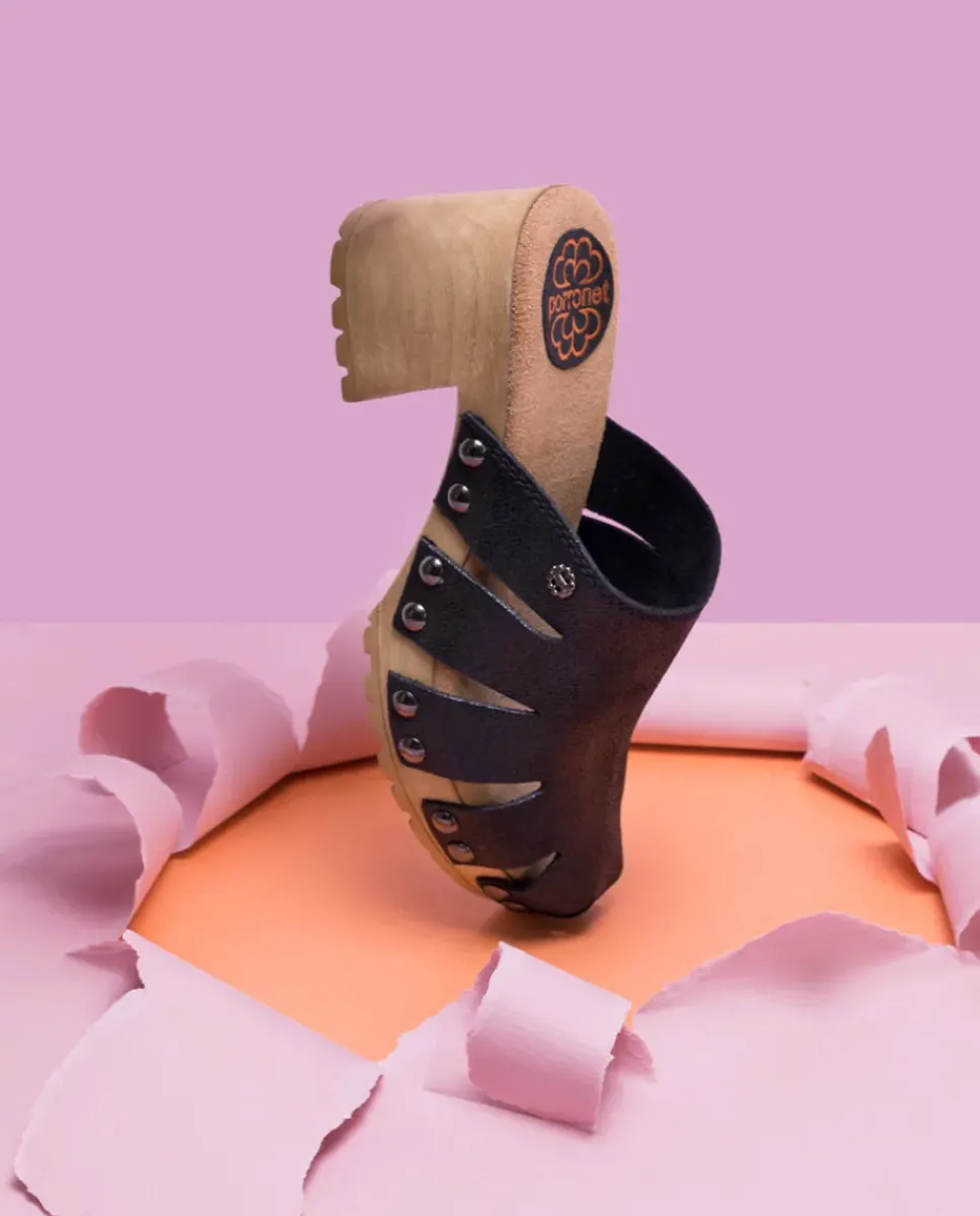 PORRONET Sandalias Tacón|Sandalia Tacón Medio Negro Samira