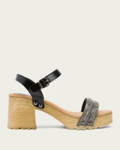 PORRONET Sandalias Tacón|Sandalia Tacón Medio Negro Plomo Serena