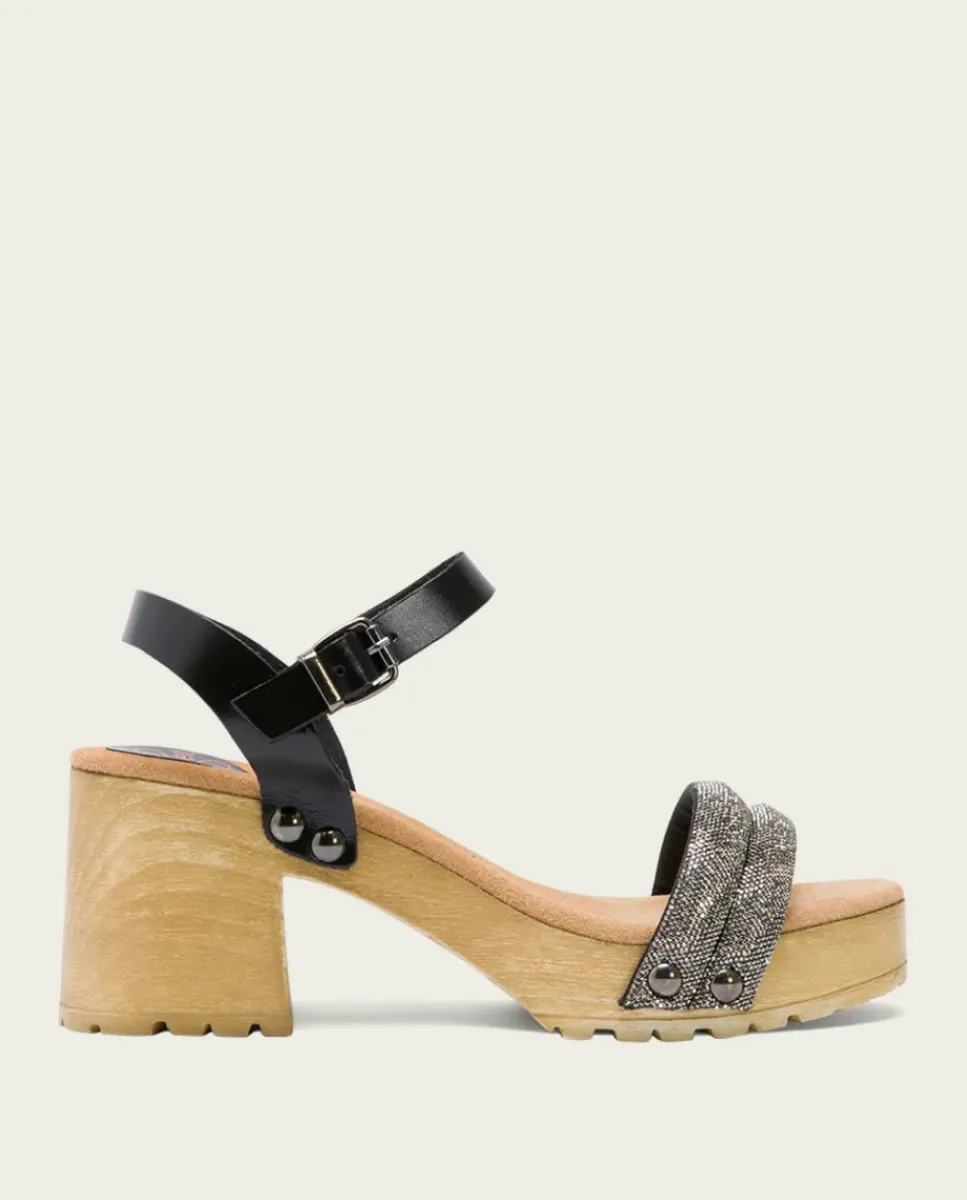 PORRONET Sandalias Tacón|Sandalia Tacón Medio Negro Plomo Serena
