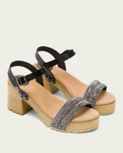 PORRONET Sandalias Tacón|Sandalia Tacón Medio Negro Plomo Serena