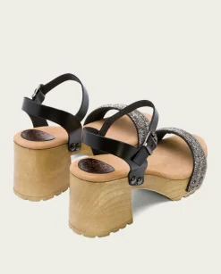 PORRONET Sandalias Tacón|Sandalia Tacón Medio Negro Plomo Serena