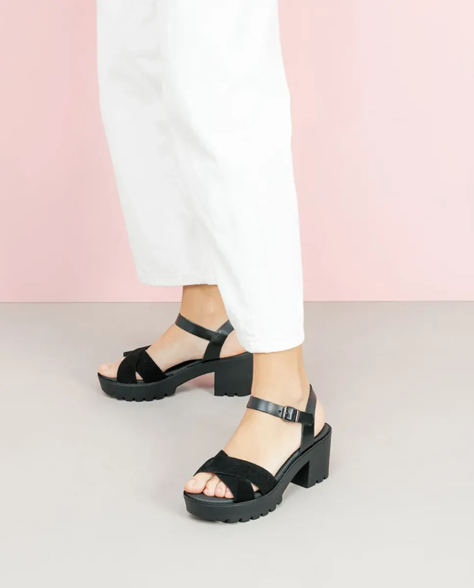 PORRONET Sandalias Tacón|Sandalia Tacón Medio Negro Anna