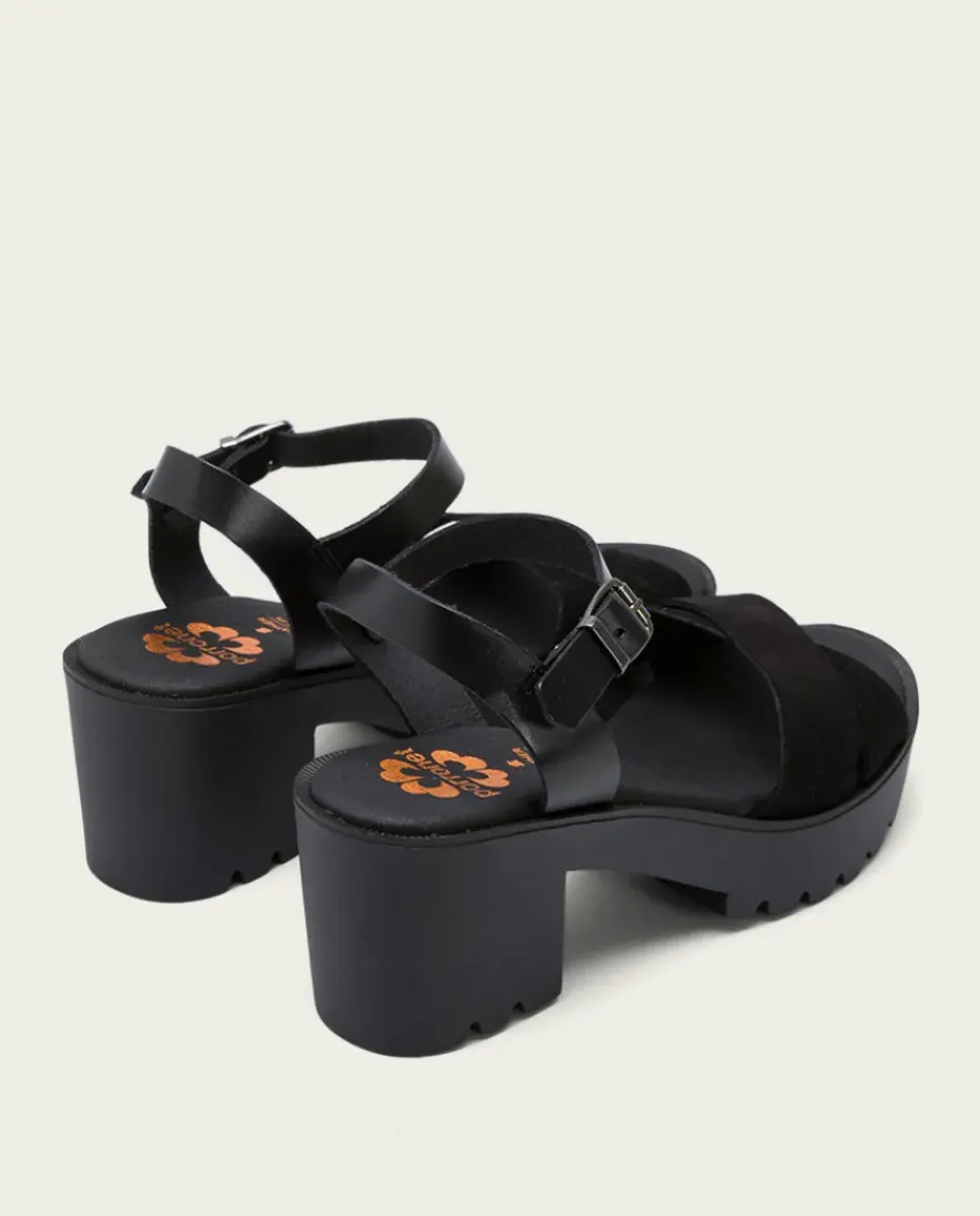 PORRONET Sandalias Tacón|Sandalia Tacón Medio Negro Anna