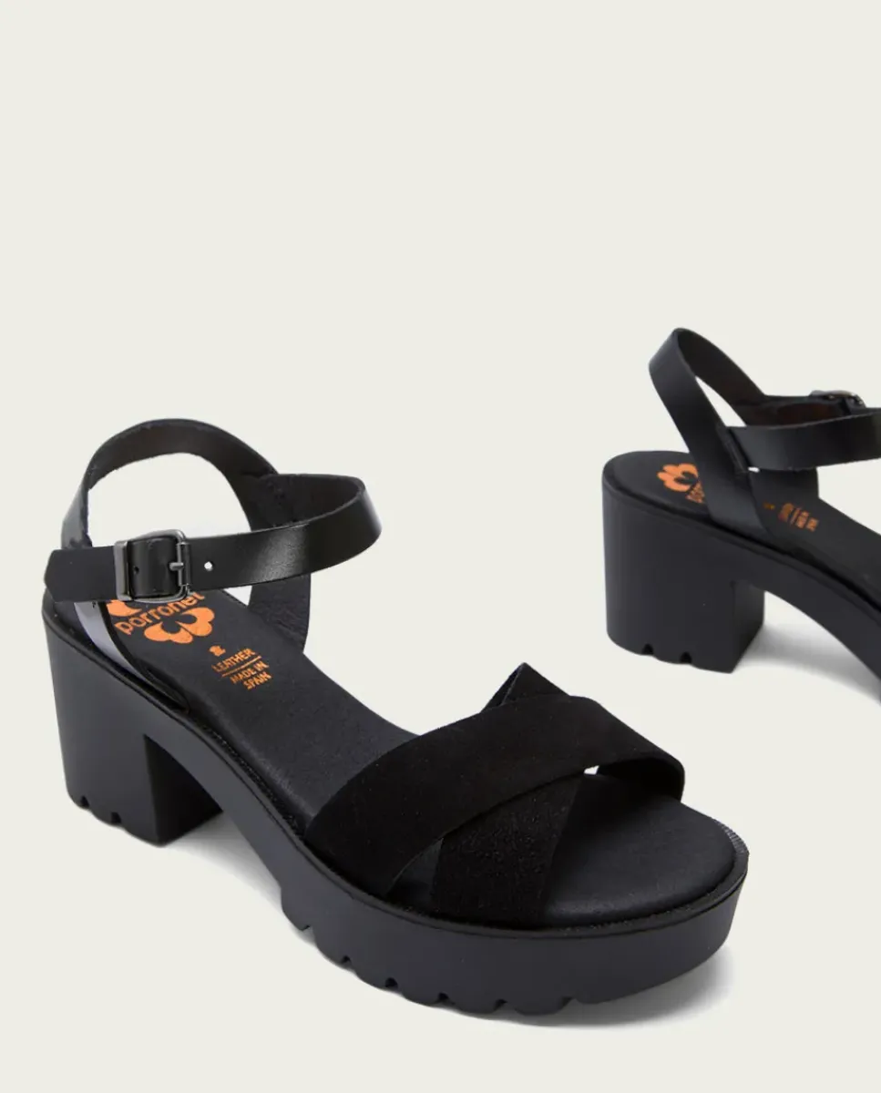 PORRONET Sandalias Tacón|Sandalia Tacón Medio Negro Anna