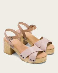 PORRONET Sandalias Tacón|Sandalia Tacón Medio Taupe Rosa Salma
