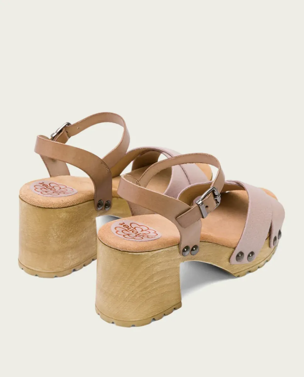 PORRONET Sandalias Tacón|Sandalia Tacón Medio Taupe Rosa Salma