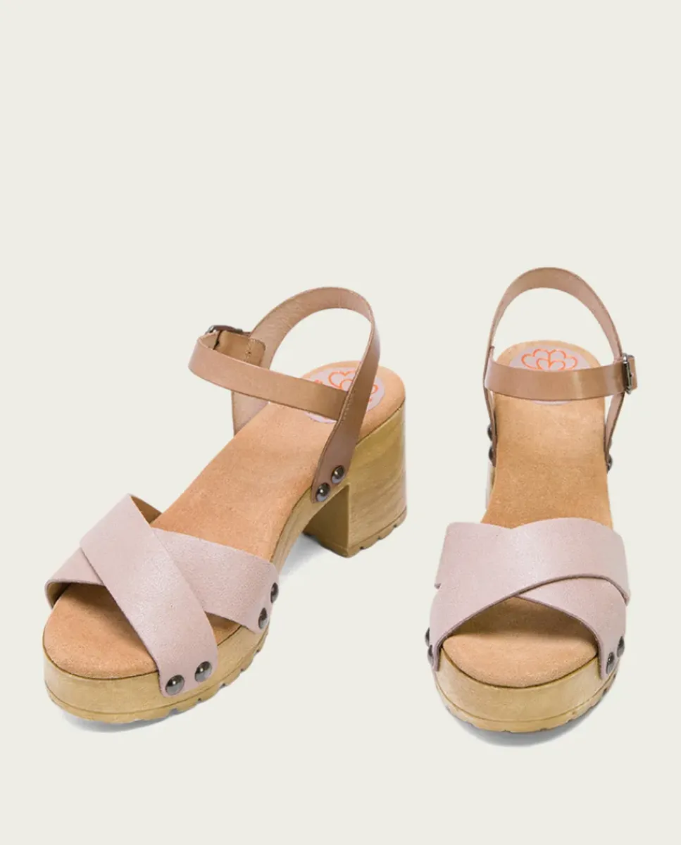 PORRONET Sandalias Tacón|Sandalia Tacón Medio Taupe Rosa Salma