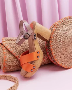 PORRONET Sandalias Tacón|Sandalia Tacón Naranja Vega