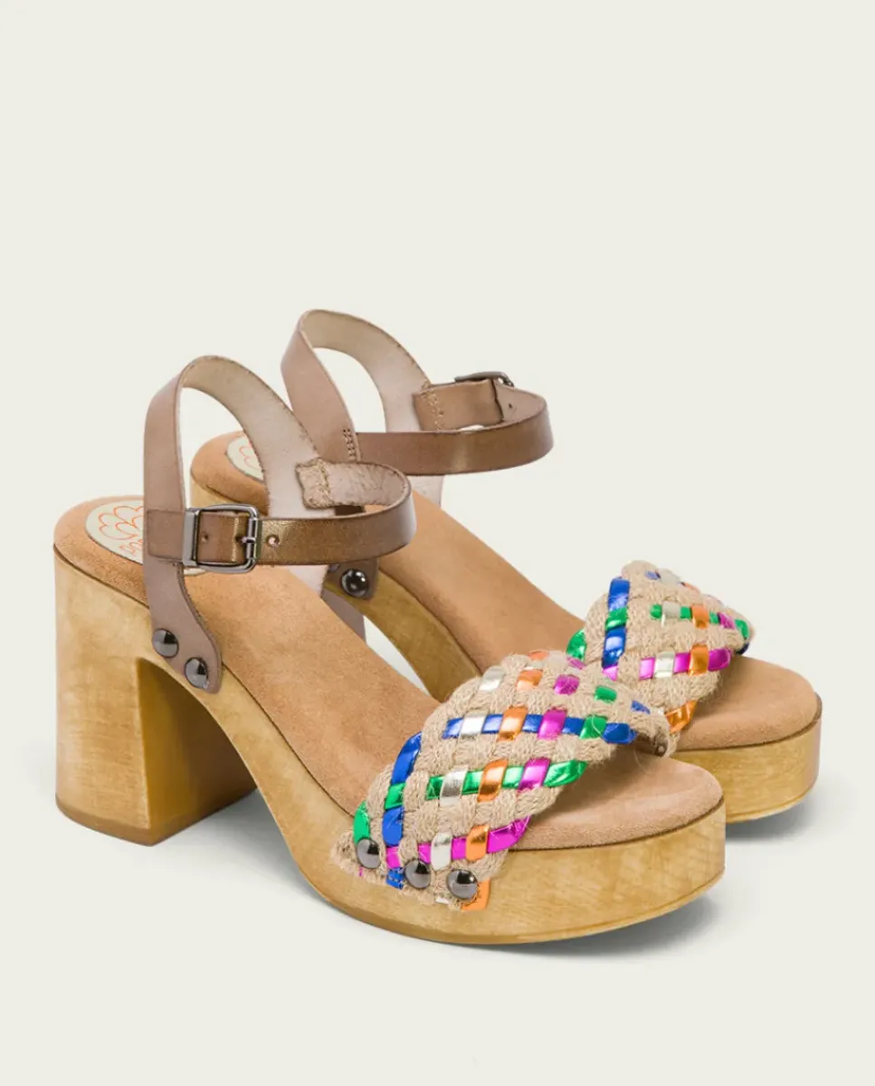 PORRONET Sandalias Tacón|Sandalia Tacón Piel Yute Vanesa