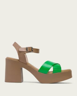 PORRONET Sandalias Tacón|Sandalia Tacón Piel Zoe Verde