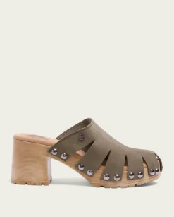 PORRONET Sandalias Tacón|Sandalia Tacón Serraje Kaki Gia