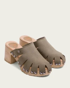 PORRONET Sandalias Tacón|Sandalia Tacón Serraje Kaki Gia