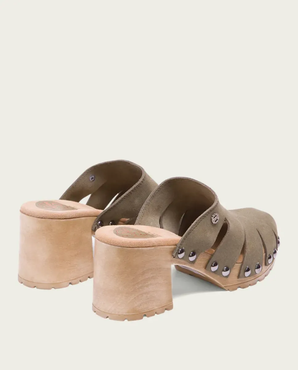 PORRONET Sandalias Tacón|Sandalia Tacón Serraje Kaki Gia