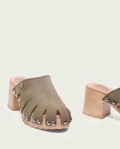 PORRONET Sandalias Tacón|Sandalia Tacón Serraje Kaki Gia