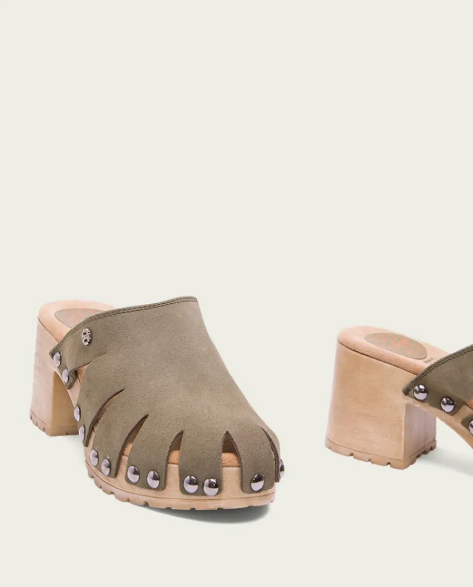 PORRONET Sandalias Tacón|Sandalia Tacón Serraje Kaki Gia