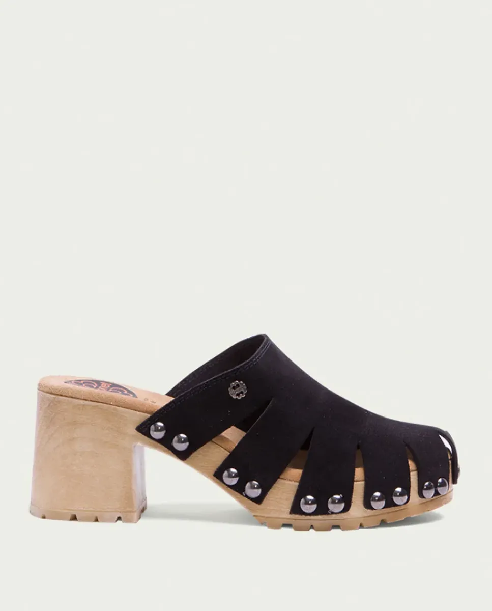 PORRONET Sandalias Tacón|Sandalia Tacón Serraje Negro Gia
