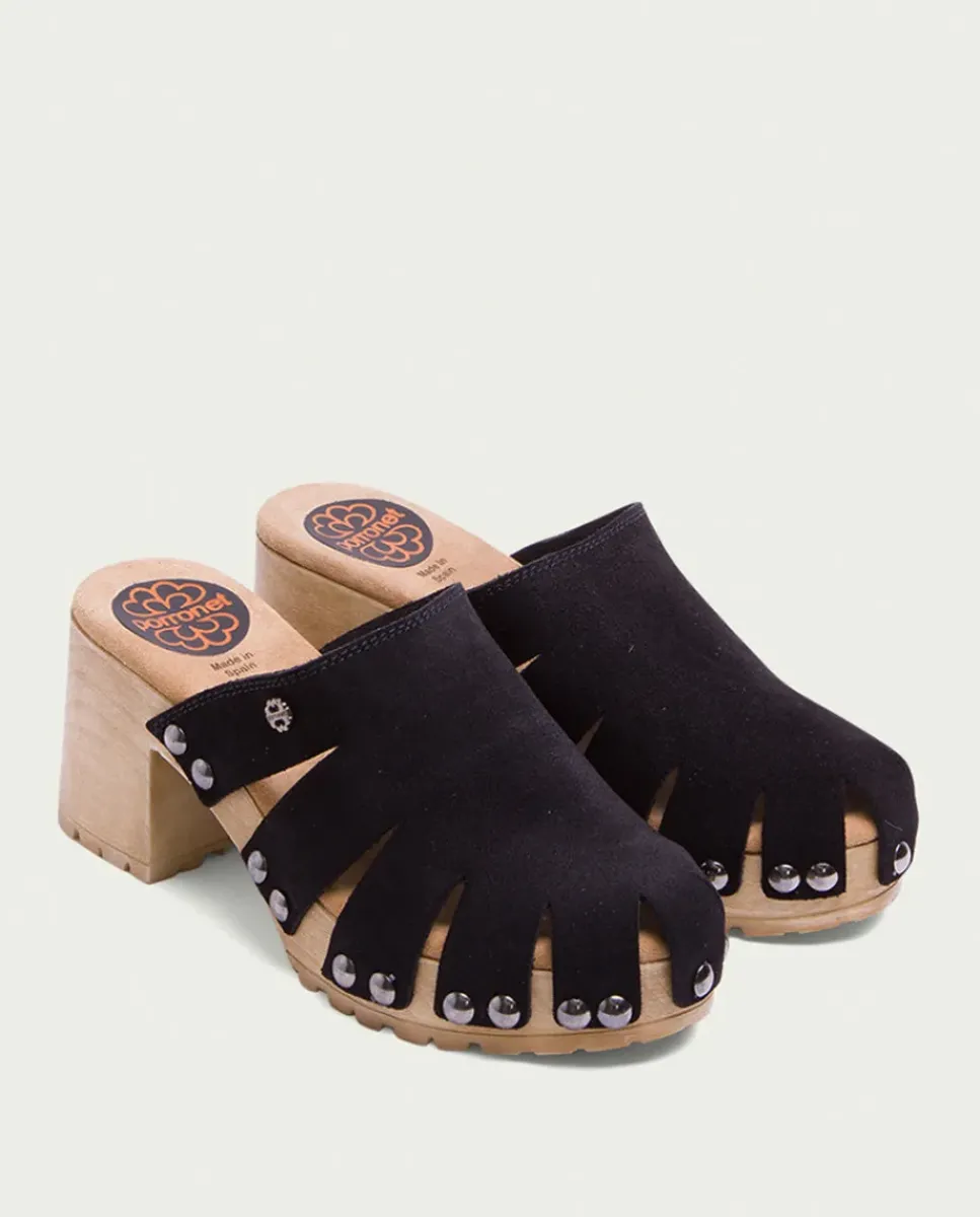 PORRONET Sandalias Tacón|Sandalia Tacón Serraje Negro Gia